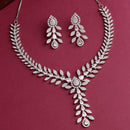 Rhodium Plated Silver Toned Leaf Shaped White American Diamond Studded Jewellery Set