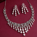 Rhodium Plated Silver Toned Floral White American Diamond Studded Jewellery Set