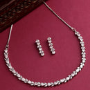 Rhodium Plated Silver Toned Teardrop Shaped White American Diamond Studded Jewellery Set