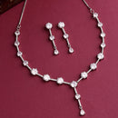 Rhodium Plated Silver Toned Circle Shaped White American Diamond Studded Jewellery Set