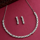 Rhodium Plated Silver Toned Teardrop Shaped Sea Green & White American Diamond Studded Jewellery Set