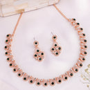 Rose Gold Plated Teardrop Shaped Cubic Zirconia Studded Necklace With Earrings Jewellery Set