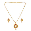 Gold Plated Brass Traditional Floral Pendant Necklace Set for Women & Girls