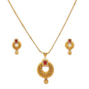 Gold Plated Brass Traditional Floral Pendant Necklace Set for Women & Girls