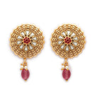 Gold Plated Brass Traditional Floral Pendant Necklace Set for Women