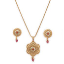 Gold Plated Brass Traditional Floral Pendant Necklace Set for Women