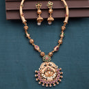 Gold Plated South Indian Temple Jewelry Lakshmi Pendant Necklace Set with Earrings Jewellery Set For Women & Girls (Temple Style Green Stones)