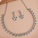Rhodium Plated Silver Toned Teardrop Shaped Blue Cubic Zirconia Studded Jewellery Set