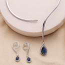 Luxury Blue Stone Lariat Necklace Set