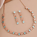 Rose Gold Plated Butterfly Shaped Blue Cubic Zirconia Studded Jewellery Set