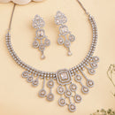 Rhodium Plated Silver Toned Teardrop White American Diamond Studded Jewellery Set