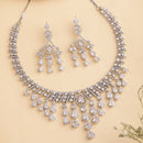 Rhodium Plated Silver Toned Teardrop Shaped White American Diamond Studded Jewellery Set