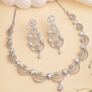 Rhodium Plated Silver Toned Crescent Shaped White American Diamond Studded Jewellery Set