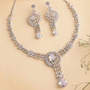 Rhodium Plated Silver Toned White American Diamond Studded Jewellery SeT