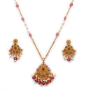 Gold Plated Brass Temple Chandbali Pendant Set for Women