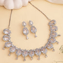 Rhodium Plated Silver Toned Rose Shaped White American Diamond Studded Jewellery Set