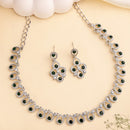 Rhodium Plated Silver Toned Teardrop Shaped Cubic Zirconia Studded Jewellery Set