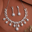 Rhodium Plated Silver Toned Teardrop Shaped White American Diamond Studded Jewellery Set