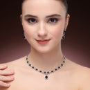 Silver Plated Brass AD Teardrop Halo Necklace & Earrings set
