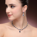 Silver Plated Brass AD Teardrop Halo Necklace & Earrings set