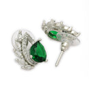Rhodium Plated Brass American Diamond Leaf Halo Teardrop Pendant Set for Women