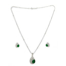 Rhodium Plated Brass American Diamond Leaf Halo Teardrop Pendant Set for Women