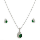 Rhodium Plated Brass American Diamond Leaf Halo Teardrop Pendant Set for Women
