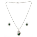 Emerald Green American Diamond Spiral Floral Oval Pendant Set for Women