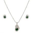 Emerald Green American Diamond Spiral Floral Oval Pendant Set for Women