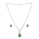Rhodium Plated Brass American Diamond Swan Floral Teardrop Pendant Set for Women & Girls