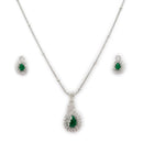 Rhodium Plated Brass American Diamond Swan Floral Teardrop Pendant Set for Women & Girls
