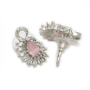 Rhodium Plated Brass American Diamond Swan Floral Teardrop Pendant Set for Women