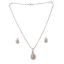 Rhodium Plated Brass American Diamond Swan Floral Teardrop Pendant Set for Women