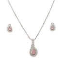 Rhodium Plated Brass American Diamond Swan Floral Teardrop Pendant Set for Women