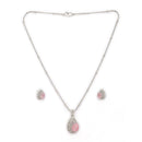 Rhodium Plated Brass American Diamond Leaf Halo Teardrop Pendant Set for Women & Girls