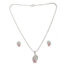 Rhodium Plated Brass American Diamond Geometric Spiral Rectangle Pendant Set for Women