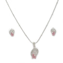 Rhodium Plated Brass American Diamond Geometric Spiral Rectangle Pendant Set for Women