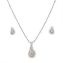 Rhodium Plated Brass American Diamond Swan Floral Teardrop Pendant Set for Women & Girls