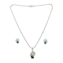 Rhodium Plated Brass American Diamond Geometric Spiral Rectangle Pendant Set for Women