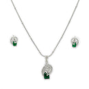 Rhodium Plated Brass American Diamond Geometric Spiral Rectangle Pendant Set for Women