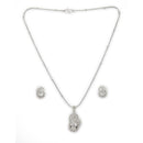 Floral Oval Pendant Set for Women & Girls White AD Necklace Jewellery Set