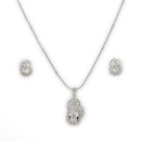Floral Oval Pendant Set for Women & Girls White AD Necklace Jewellery Set