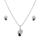 Rhodium Plated Brass American Diamond Geometric Spiral Rectangle Pendant Set for Women & Girls