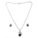 American Diamond Spiral Floral Oval Pendant Set for Women & Girls