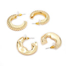 Gold Plated Alloy Hoop 2 Pairs Trendy Earrings Set Combo For Woman