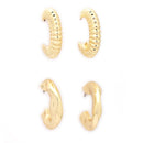 Gold Plated Alloy Hoop 2 Pairs Trendy Earrings Set Combo For Woman