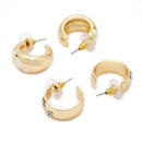 Geometric Textured Gold Plated Alloy Hoop 2 Pairs Trendy Earrings Set