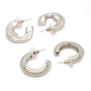 Silver Plated Alloy Hoop 2 Pairs Trendy Combo Earrings Set