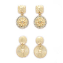 Gold Toned Alloy Crystal Sunburst & Disc Pendant Necklace Set Combo for Women & Girls