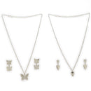 Oxidised Silver Alloy Butterfly & XOXO Heart Pendant Necklace Set Combo for Women & Girls